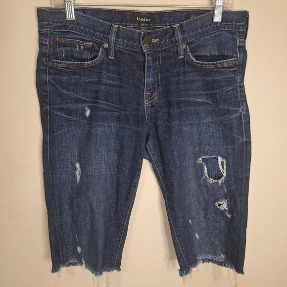 bebe vintage Chloe distressed raw hem bermuda jean shorts SZ 30 - Picture 1 of 8